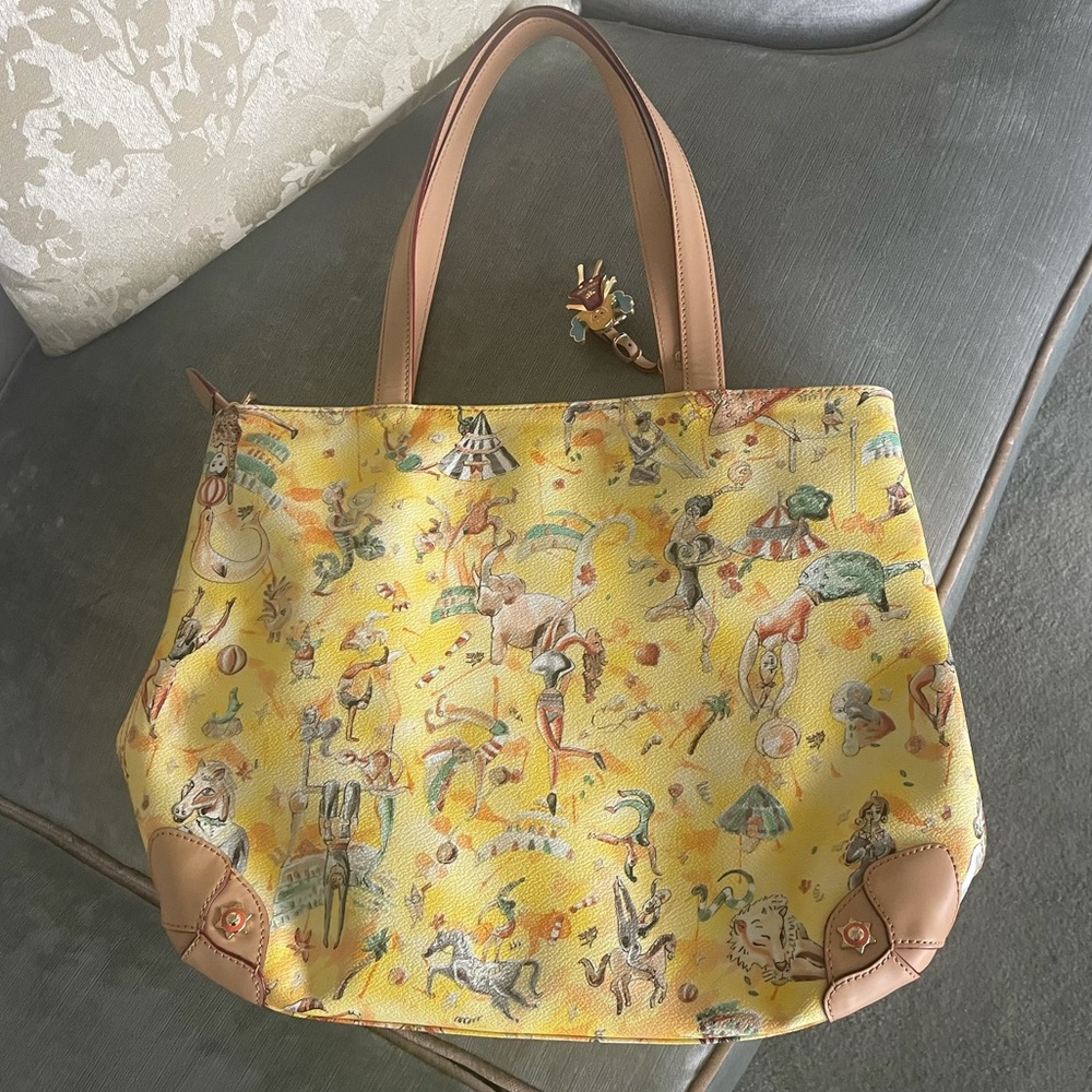 Piero Guidi Magic Circus Yellow shoulder Tote bag purse Italy NWOT (never worn)